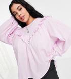 Only Curve Textured Blouse With Ruffle Detail In Lilac-purple