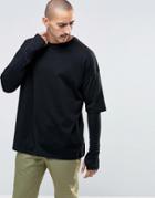 Asos Oversized Long Sleeve T-shirt With Rib Double Layer Sleeves - Black