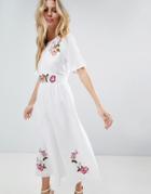 Asos Embroidered Tea Jumpsuit - White