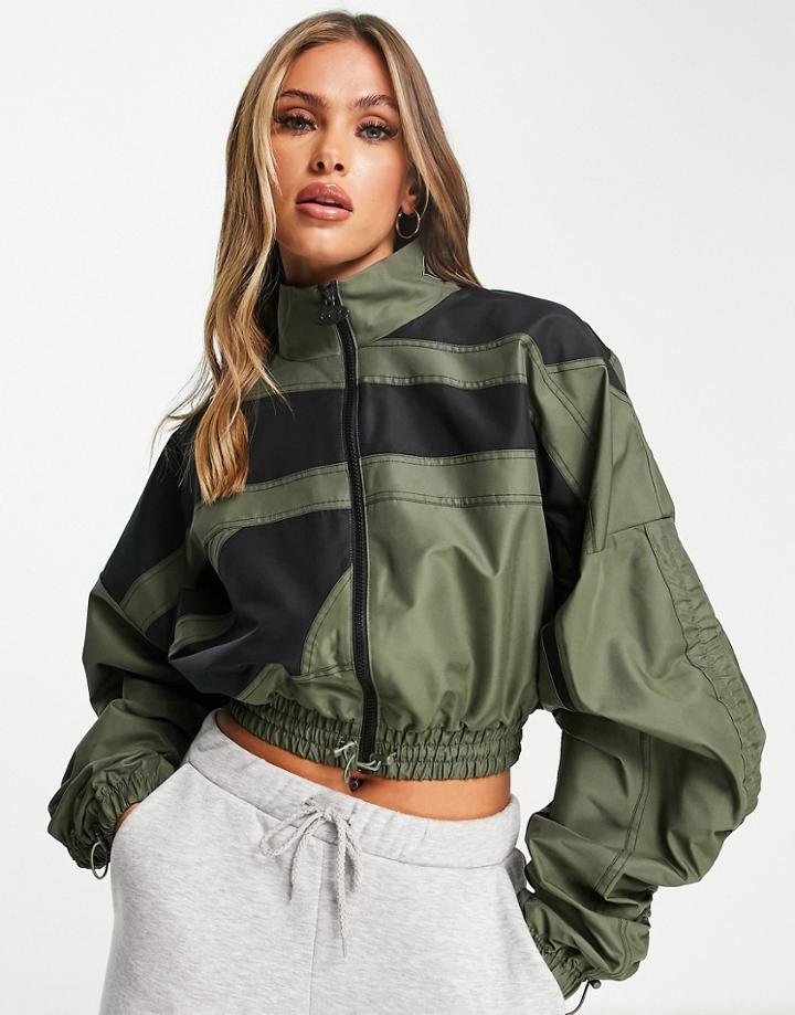 Reebok X Cardi B Vector Track Jacket In Khaki And Black-green