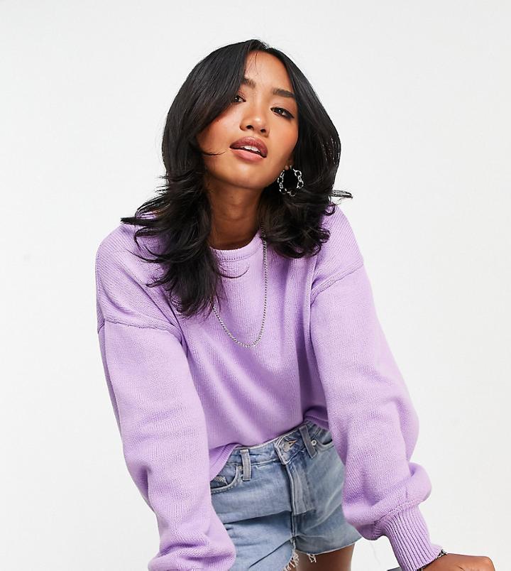 Pieces Petite Organic Cotton Knitted Top With Volume Sleeves In Lilac - Part Of A Set-purple