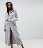 Asos Design Tall Supersoft Fleece Midi Robe With Contrast Lining - Gray
