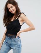 New Look Frilly Crop Top - Black