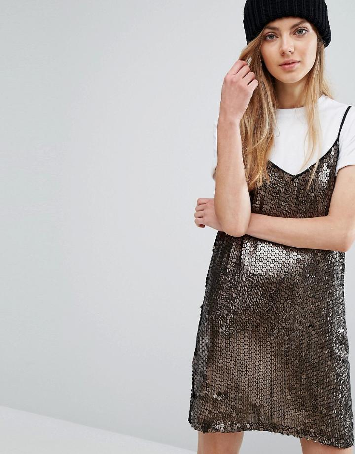 Pull & Bear Sequin Cami Dress - White