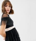 Needle & Thread Tulle Skater Dress With Shirring Detail In Black