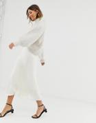 & Other Stories Satin Midi Skirt In Off-white-cream