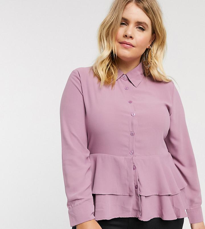 Verona Curve Long Sleeve Shirt With Frill Hem In Dusty Rose