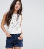 New Look Petite Embroidered Lace Shell Top In White - White