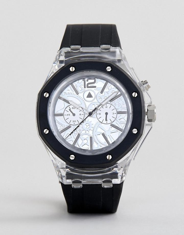Asos Design Oversized Transparent Watch With Contrast Strap And Exposed Cogs - White