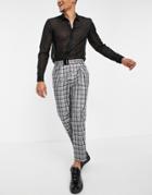 Asos Design Tapered Smart Cargo Pants In Gray Check With Multi Pockets-grey