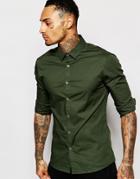 Asos Skinny Shirt In Dark Green With Long Sleeves - Khaki