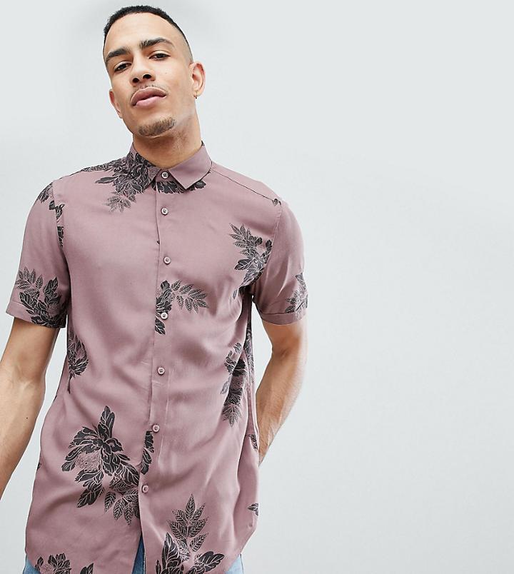 Asos Design Tall Regular Fit Viscose Floral Shirt In Pink - Pink