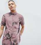 Asos Design Tall Regular Fit Viscose Floral Shirt In Pink - Pink