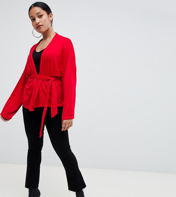 Boohoo Petite Belted Jersey Kimono - Red