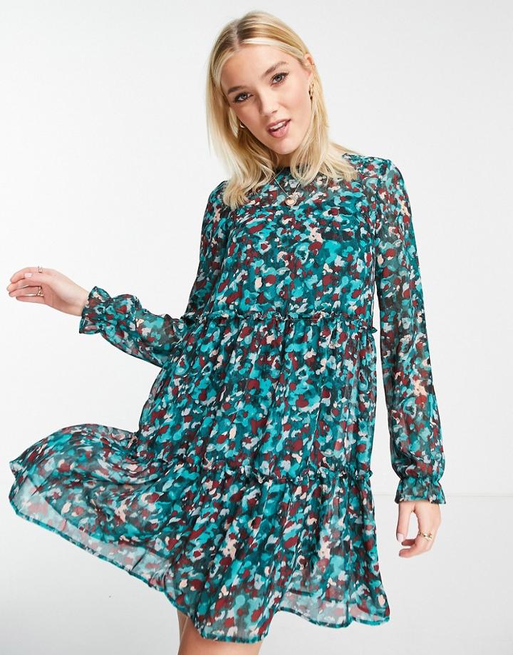 Monki Recycled Polyester Organza Layered Mini Dress In Floral Print-multi