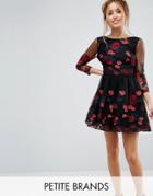 Chi Chi London Petite Long Sleeve Prom Dress With Floral Embroidery - Black