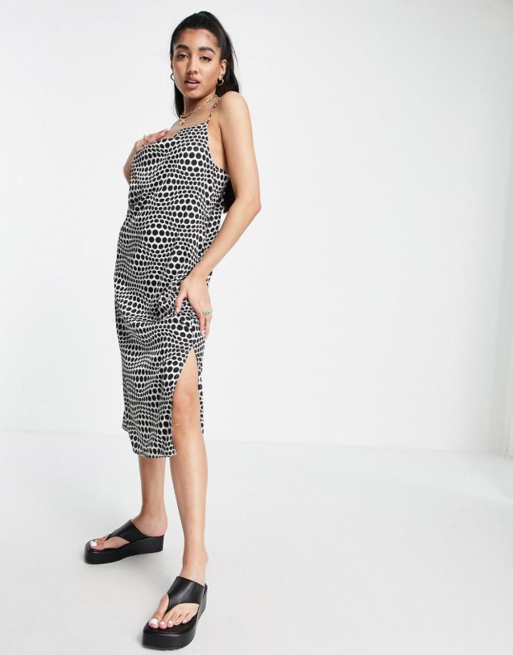 Monki Cowl Neck Cami Midi Dress In Spot Print-multi