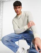 Selected Homme Cotton Blend Textured Sweater In Ecru - Stone-neutral
