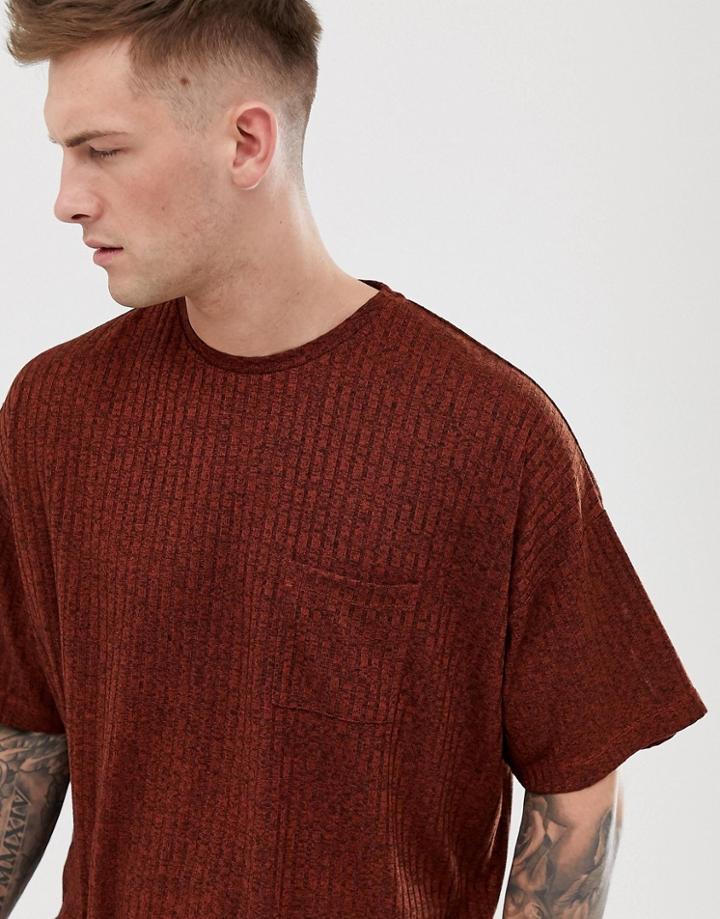 Asos Design Oversized T-shirt With Pocket In Interest Rib - Brown