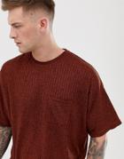 Asos Design Oversized T-shirt With Pocket In Interest Rib - Brown