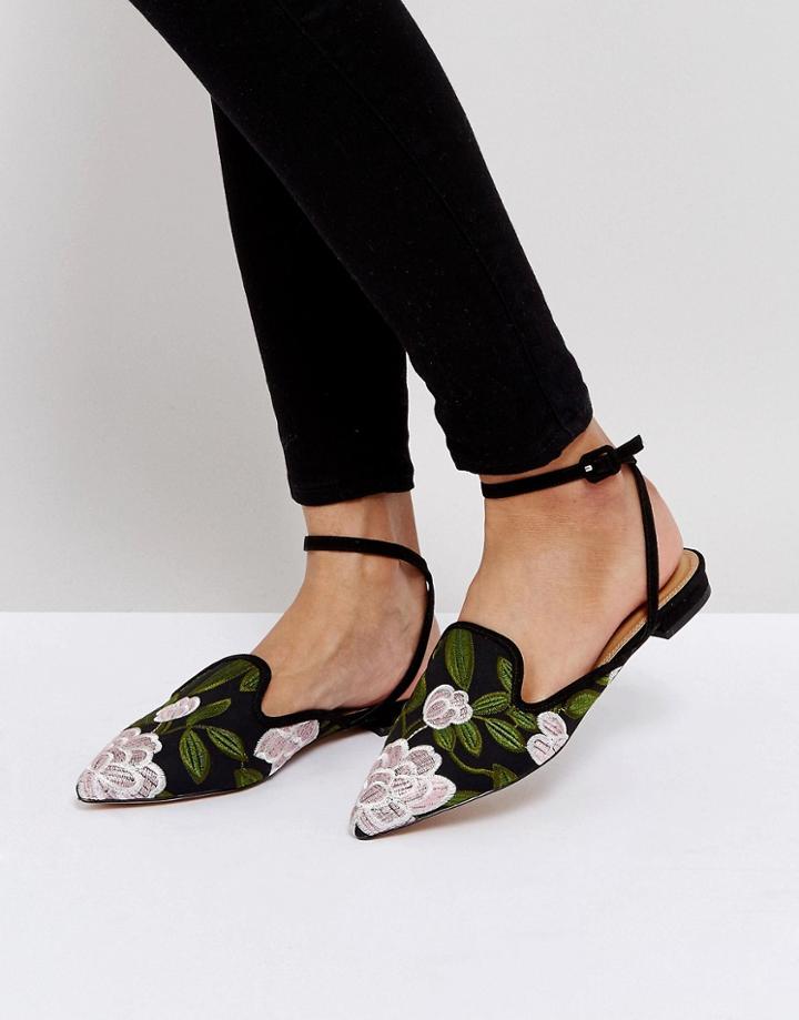 Asos Lagos Embroidered Ballet Flats - Black