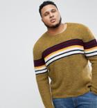 Asos Plus Knitted Sweater With Color Block Stripe - Green