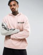 Asos Oversized Hoodie With Cut & Sew Sleeve Print - Pink