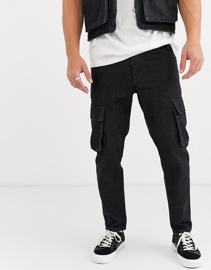 Asos Design Classic Rigid Jeans With Cargo Pocket In Washed Black