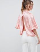 Asos Design High Neck Wrap Back Top In Jacquard - Pink