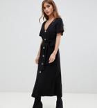 Asos Design Petite Faux Shell Button Through Maxi Tea Dress-black