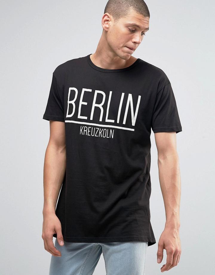Brave Soul Long Line Berlin T-shirt - Black