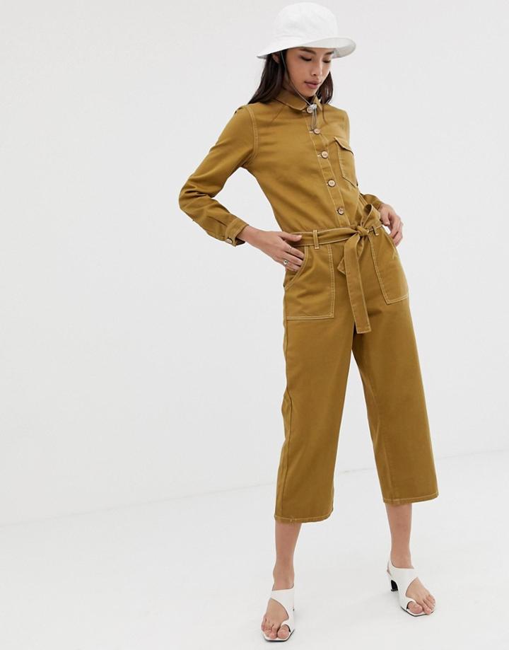 Northmore Denim Organic Cotton Wide Leg Utility Jumpsuit-tan