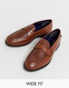 Farah Wide Fit Leather Woven Loafer In Tan - Tan