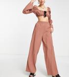 Asos Design Tall Wide Leg Beach Pants In Brown Seersucker - Part Of A Set