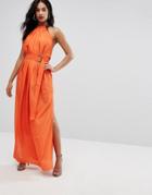 Aq Aq Maxi Dress With Ruched Detail And Belt - Orange