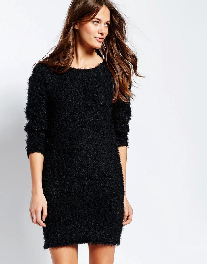 Ichi Sweater Dress With Back Lace Insert - Black