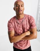 Asos Design T-shirt In Pink Plaid Jacquard-red