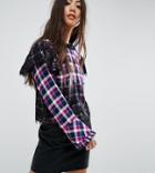 Asos Petite Check Smock Long Sleeve Top With Lace Detail-multi