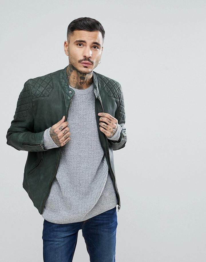 Goosecraft Jacksonville Leather Biker Jacket In Green - Green