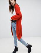 Asos Long Cardigan In Oversized Shape - Red