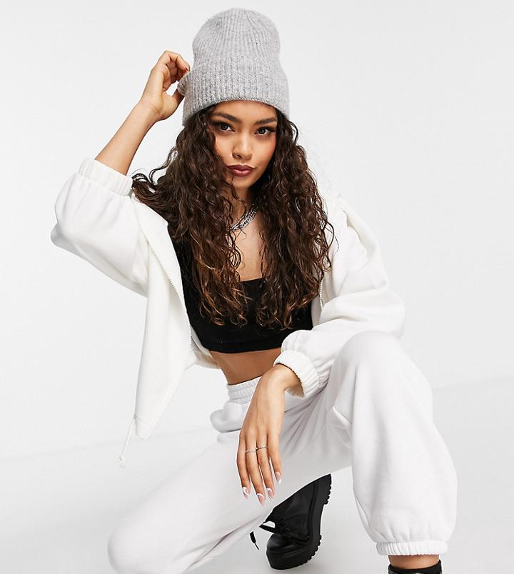 Asos Design Petite Boxy Zip Thru Hoodie In White