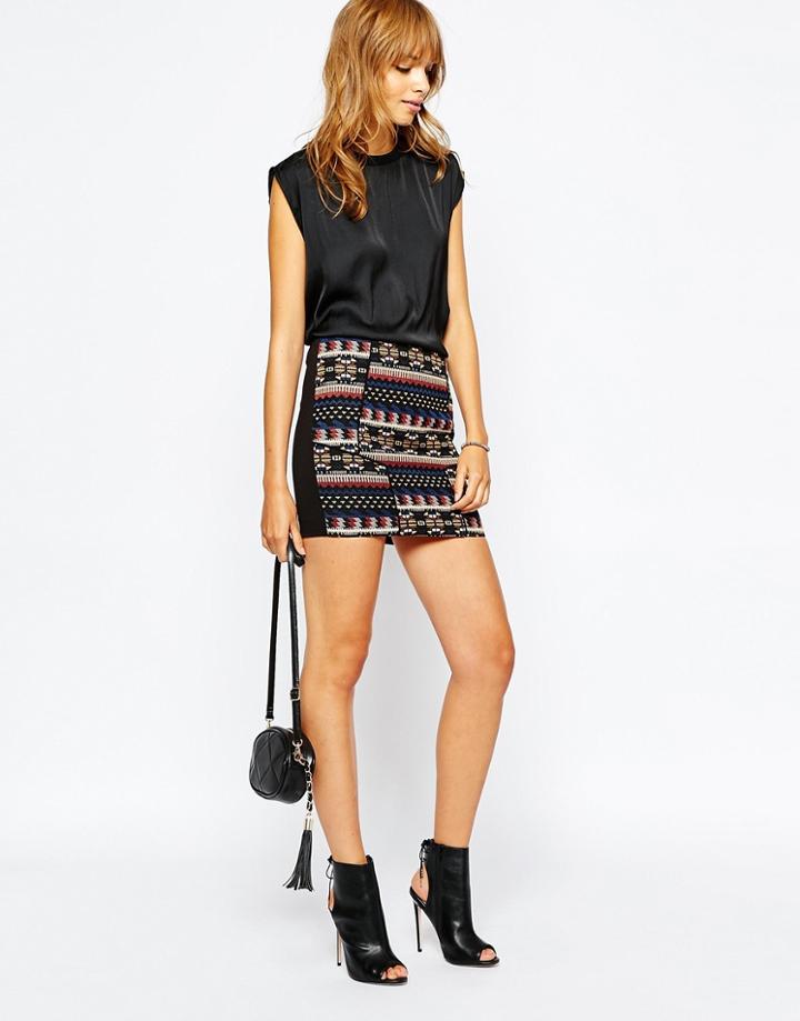 Vila Embrodiered Geo-tribal Mini Skirt - Black