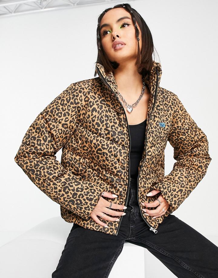 Vans Foundry V Puffer Jacket In Leopard Print-brown