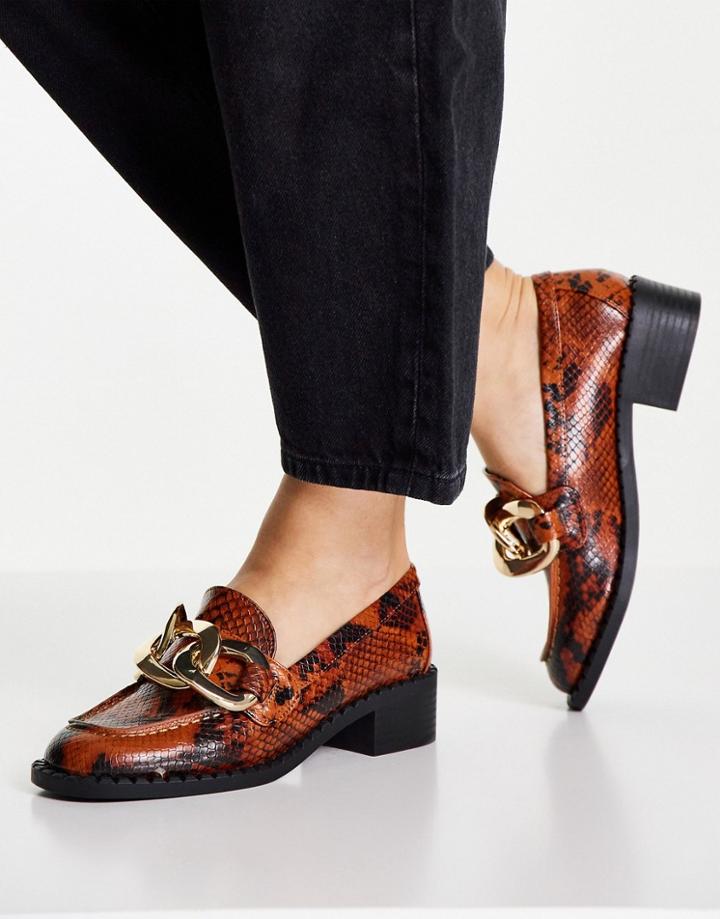 Asos Design Mailbox Statement Chain Loafers In Tan Snake-brown