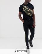 Asos Design Tall Skinny Cargo Sweatpants With Camo Side Stripe-black
