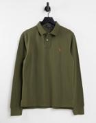 Polo Ralph Lauren Player Logo Long Sleeve Slim Fit Pique Polo In Green