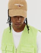 Tommy Jeans Cord Cap With Logo In Beige