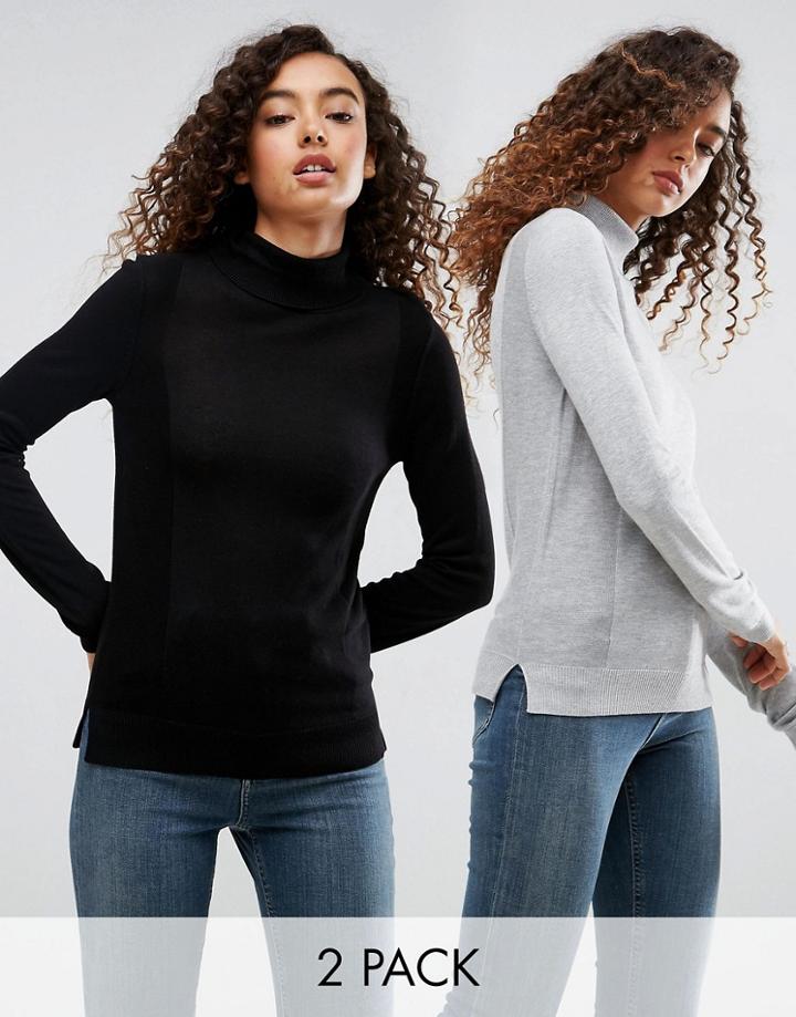 Asos Sweater With Roll Neck And Rib Detail 2 Pack - Multi