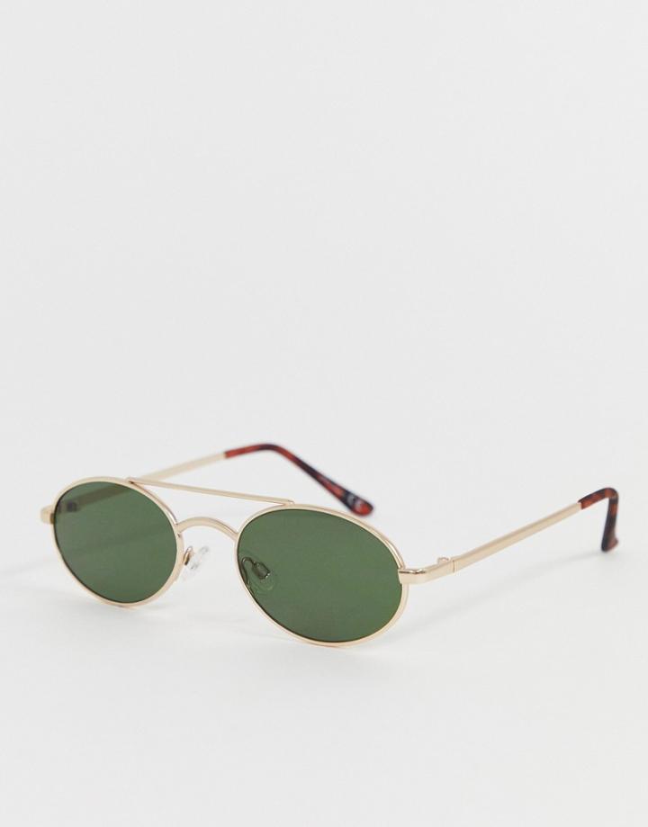Jeepers Peepers Slim Oval Sunglasses In Gold - Gold