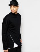 Asos Longline Oversized Sweatshirt With Turtleneck & Asymmetric Zip - Black